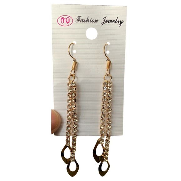 Dangle Earrings Gold Tone Rhinestone Waterfall Fashion Jewelry - Picture 1 of 1